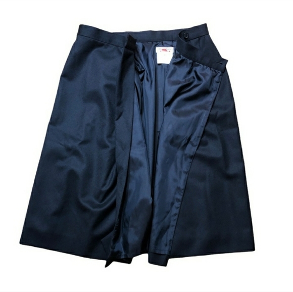 YVES SAINT LAURENT RIVE GAUCHE Navy Pleated Wrap Wool Midi SkirtVintage … - Picture 5 of 6